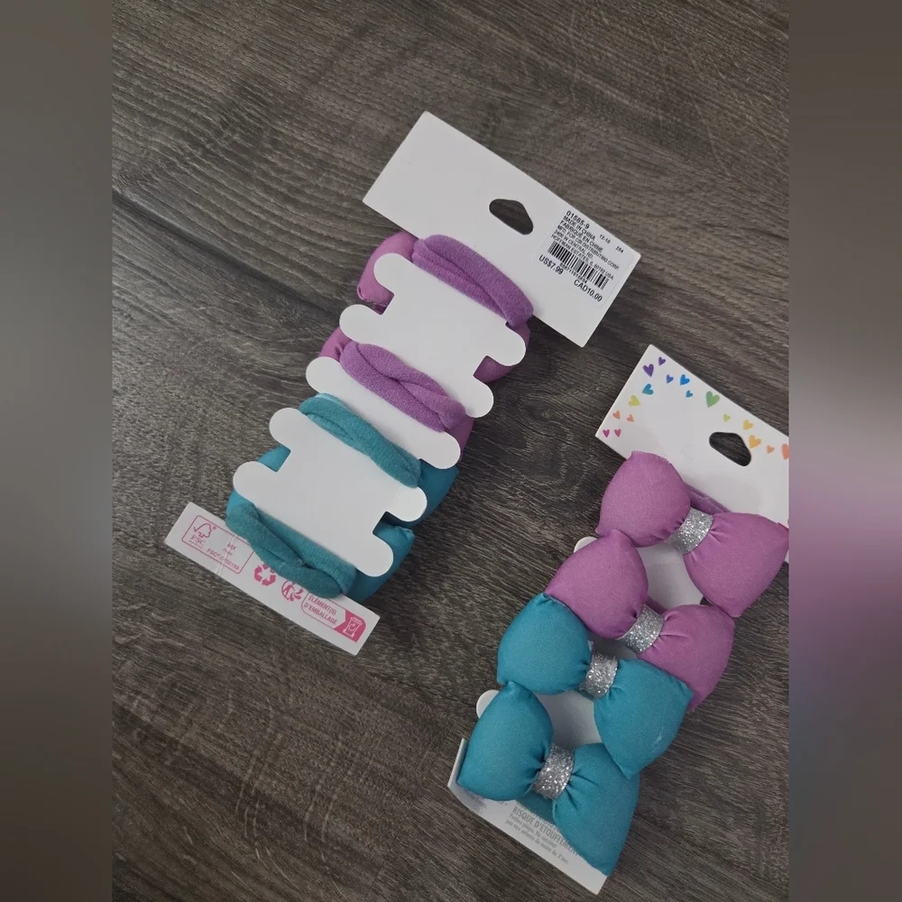 Claire's Kids Purple & Teal Puffy Bow Hair Ties NEW